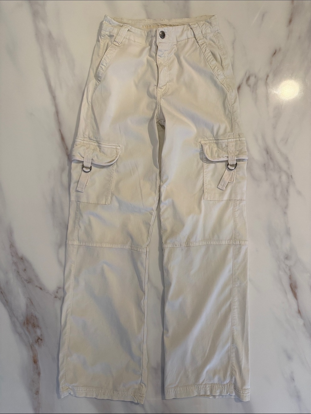 American Eagle Super High Rise Baggy Wide Leg Cargo Pants 000 Light Khaki